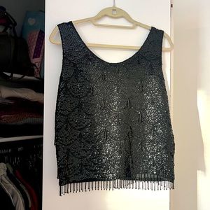 Vintage Black Sequin Beaded Party Crop Top in perfect condition!